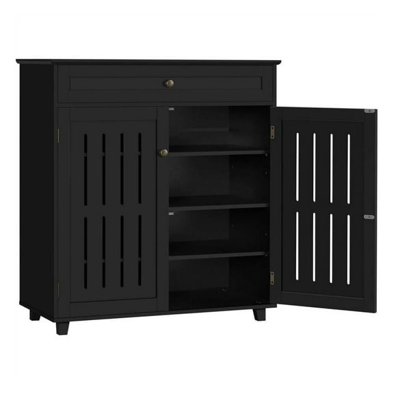 SKTPI Shoe Cabinet with Doors, 4-Tier Entryway Shoe Storage Cabinetwith Adjustable Shelves, Wooden Shoe Rack Organizer for Hallway, Closet, Black