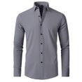 thumbnail image 1 of XDZJLR Mens Shirts Dress Solid Long Sleeve Stretch formal Business Button Down Tops, 1 of 6