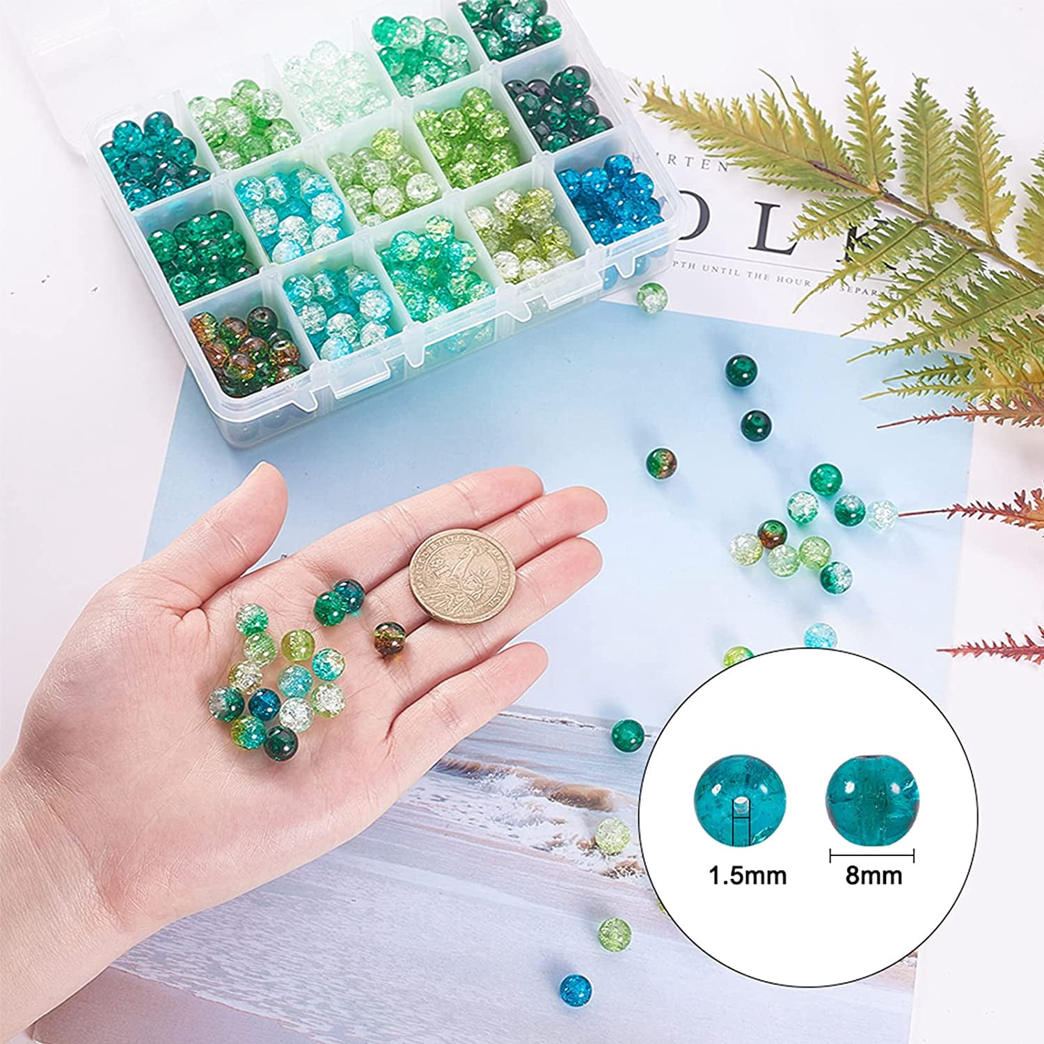 15 Color 8mm Green Glass Beads St Patrick Day Glass Lampwork Round Beads for St Patrick Necklace Bracelet Jewelry Making Mixed Color
