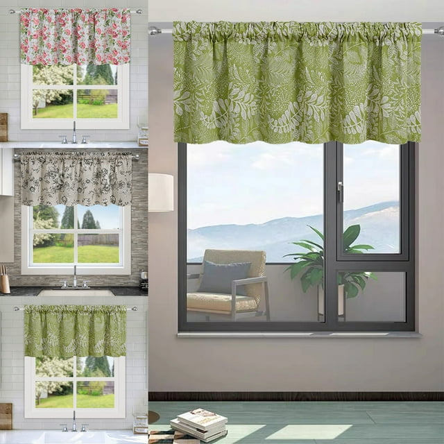 Cenefa de Cortina con Estampado Romántico para Cocina, Bonita y Colorida Decoración Primaveral para Cocina, Corta, Translúcida, Estilo Retro, para Cafetería.