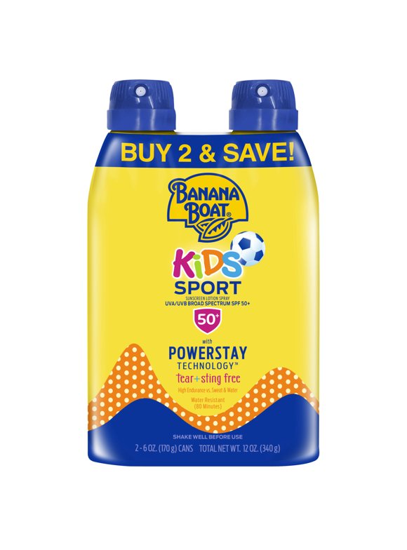 Banana Boat Kids Sport Sunscreen Spray SPF 50, 6oz each Twin Pack
