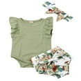 thumbnail image 1 of Infant Kid Baby Girls Ruffle Sleeveless Romper Flower Print Shorts 3PCS Set Green 12-18 Months, 1 of 8