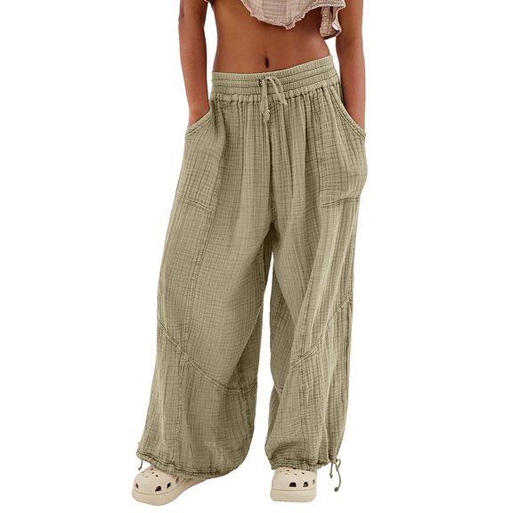 Women's Casual Pants Clothing Women's Cargo Pants Baggy Wide Leg Pants Black Loose High Waist Sweatpants Multi Pockets