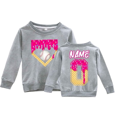 LIIPEE Girls Boys Hoodies Fall Winter Casual Cute Long Sleeve Cartoon Ice Cream Letter Graphic Printed Round Neck Pullover Hoodless Sweatshirt Kids Classic School Outdoor Hoodie Grey 8-9 Years