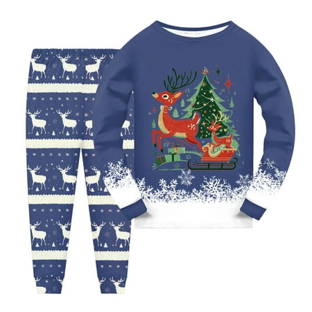 NIEWTR Boys Girls Christmas Pajamas Sets Christmas Pjs Holiday Sleepwear Children Clothes Xmas Set (5-6 Years Navy)