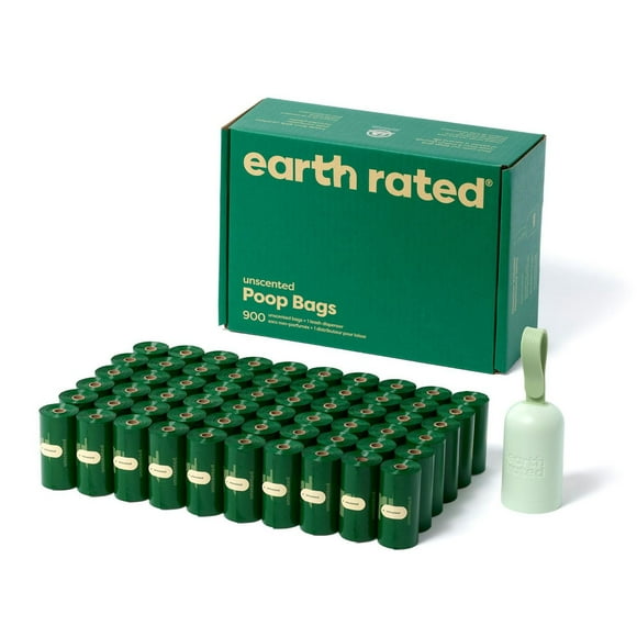 Earth Rated Unscented Leak-Proof Dog Poop Bags and Poop Bag Holder, Bulk 900 Bagson 60 Single Refill Rolls