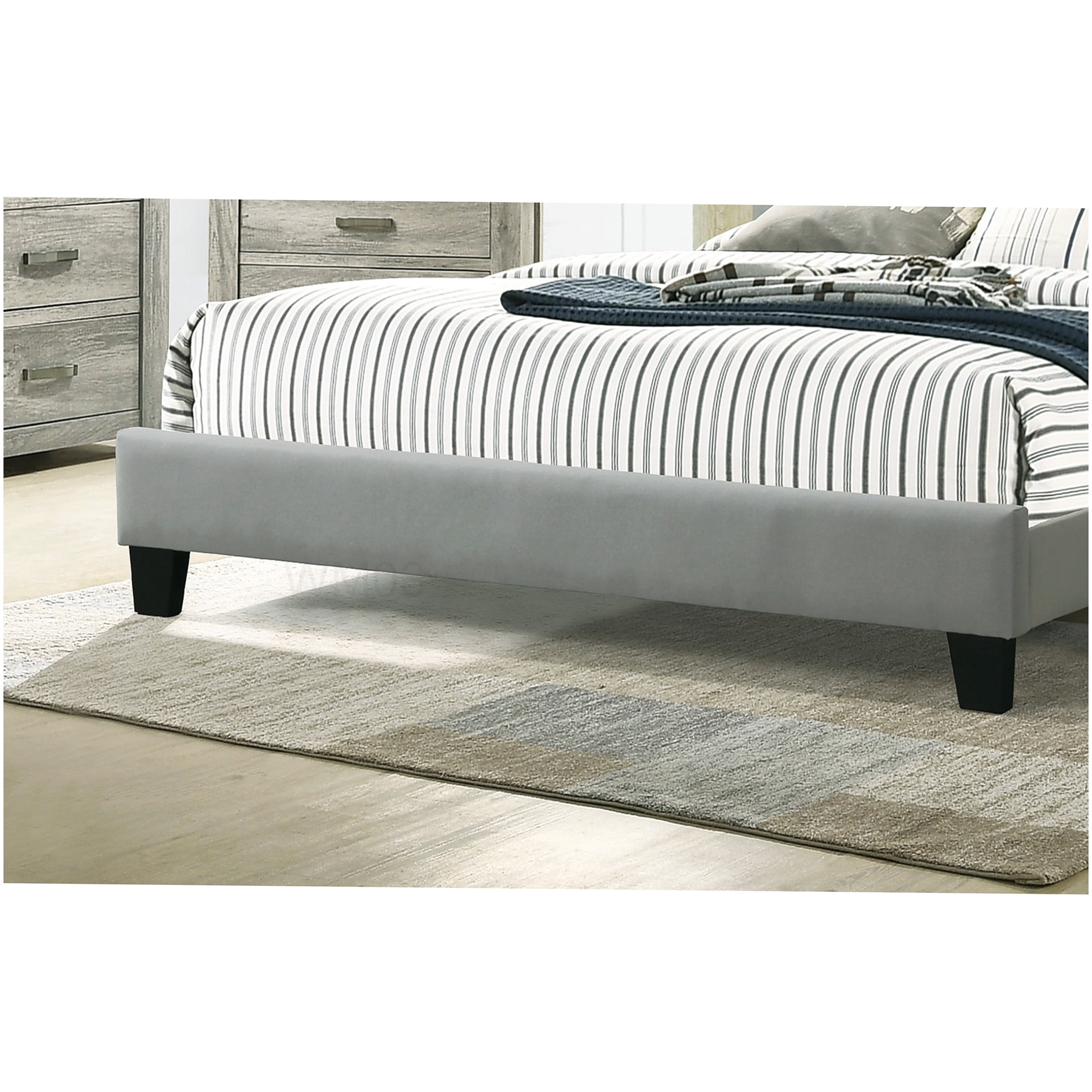 Modern Queen Bed Frame with Upholstered Headboard, Light Grey Fabric Platform Bed, No Box Spring Required