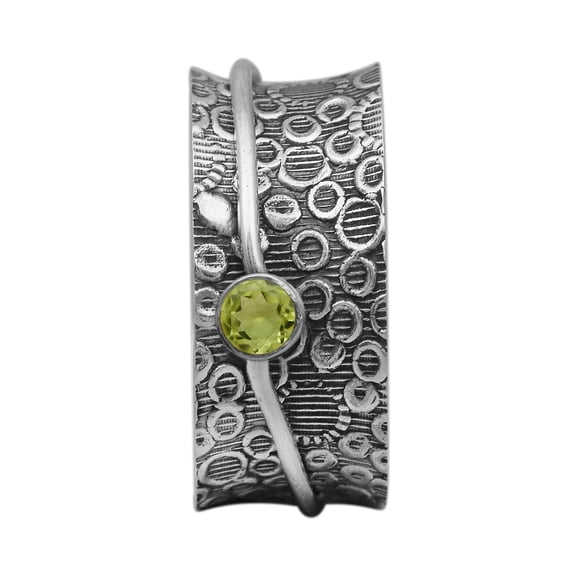 Mooneye 3mm Round Peridot Textured Design Meditation Band 925 Sterling Silver women Ring