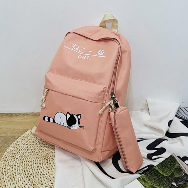 Bolsa 5 unids/set lindo gato de lona mochila de viaje de mano de hombro (rosa) JShteea Para Estrenar