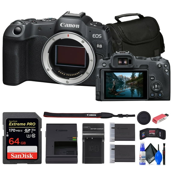 Canon EOS R8 Mirrorless Camera 64GB Card Bag Charger Battery More (International Version)
