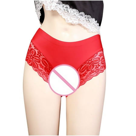Virmaxy Womens Briefs High Waist Alluring Lace Open Transparent Mesh Panties Briefs Alluring Open Gear Mesh Breathable Transparent Triangle Panties Red L