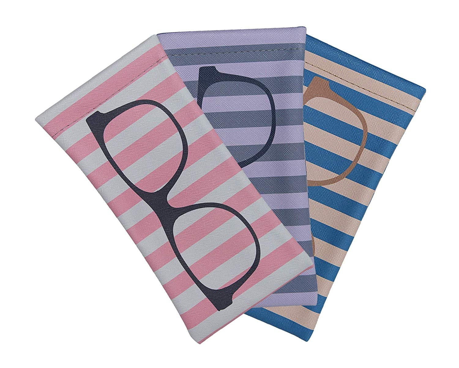 3 Pack Slip In Eyeglass Case Soft Squeeze Top Pouch For Women Men