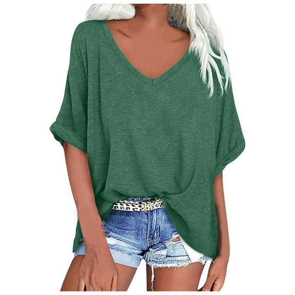 OSOLU Solid Color Summer Women Large Size Casual Short Sleeve Loose T-Shirt Tshirts Tee Tops Woman Comfort Dailywear