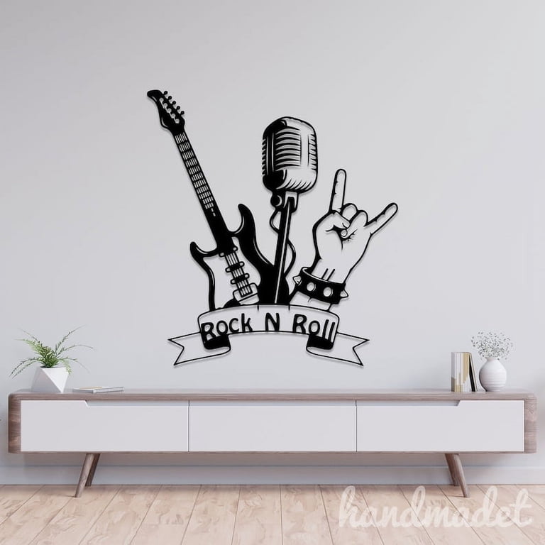 Handmadetneonsign Rock And Roll Metal Wall Art Light, Microphone