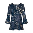 thumbnail image 5 of T Shirts for Women Clearance $5 Pleated 3/4 Sleeve Tunic Tops Floral Dressy Blouse Summer New Arrivals Dark Blue L, 5 of 5