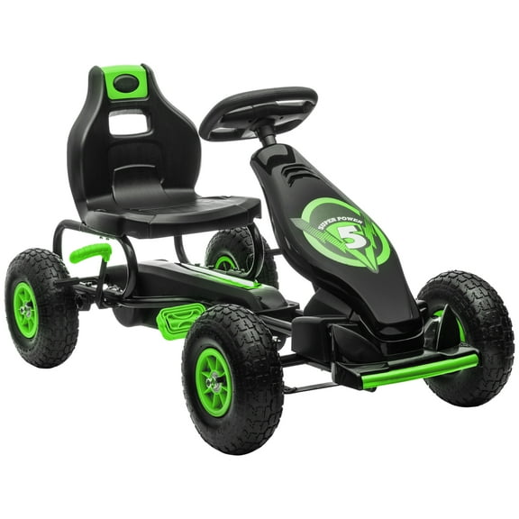 Aosom Kids Pedal Go Kart Ride-on Toy with Ergonomic Comfort, Pedal Car with Tough, Wear-Resistant Tread, Go Cart Kids Car for Boys & Girls with Suspension System, Safety Hand Brake, Ages 5-12, Green