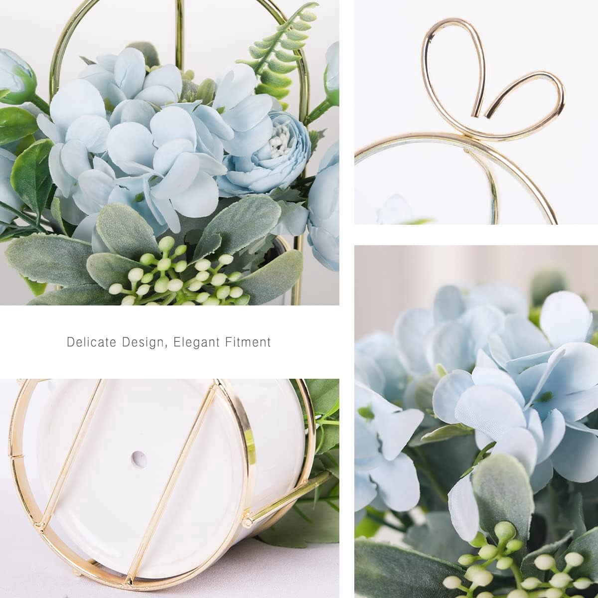 Artificial Flowers Hydrangea with Ceramic Vase Silk Chrysanthemum Mini Potted Fake Flowers Hanging Potted Plants for Wedding Home Office Decoration Pack of One (White)