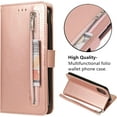 thumbnail image 5 of Wallet Case Compatible with iPhone 12/iPhone 12 Pro 6.1 inch 2020, 5 Card Slots Magnetic Closure Zipper Pocket Handbag PU Leather Flip Case with Wrist Strap TPU Kickstand Cover - Rose Gold, 5 of 16