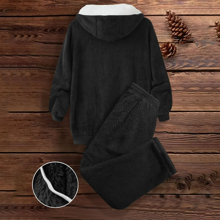 cfhntfmh Womens 2 Piece Outfits Sherpa Fleece Hoodie Sweatsuit