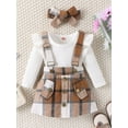 thumbnail image 4 of nvzhuang Baby Girls Outfits Long Sleeve Romper+ Plaid Suspender Skirt +Headband Set Newborn Clothes, 4 of 8