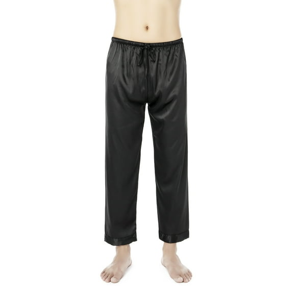 Men's Sleep Pant Long Pajama Bottoms Solid Drawstring Loungwear Pants, Black, XL