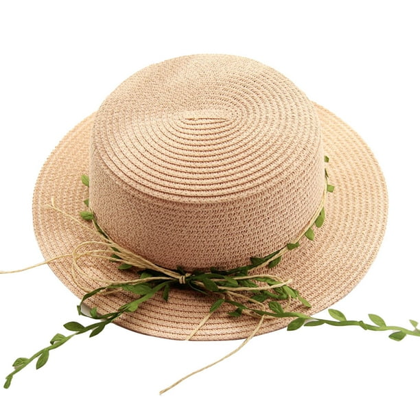 Sombrero de paja de ratán para niños con circunferencia de 52-54 cm, sombrero de verano, parasol para exteriores, sombrero de playa, protector solar, sombrero de copa plana, sombrero para