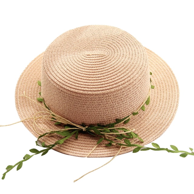 Sombrero de paja de ratán para niños con circunferencia de 52-54 cm, sombrero de verano, parasol para exteriores, sombrero de playa, protector solar, sombrero de copa plana, sombrero para