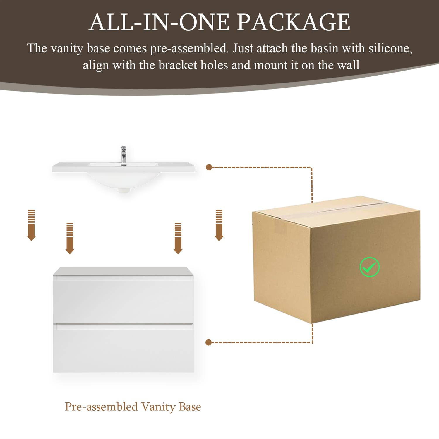 Demi Bonn 30" Floating Bathroom Vanity with Sink, Resin Top Basin and 2 Soft Close Drawers, Faucets and Drains Not Included, White