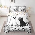 thumbnail image 2 of Feelyou Kawaii Cartoon Ghost Twin Bedding Sets 7-Piece for Kid, Cute Cat Kitten Bedding Comforter Set, White Black Halloween Reversible Sheet Sets, Luxury Bedroom Decor, 2 of 7