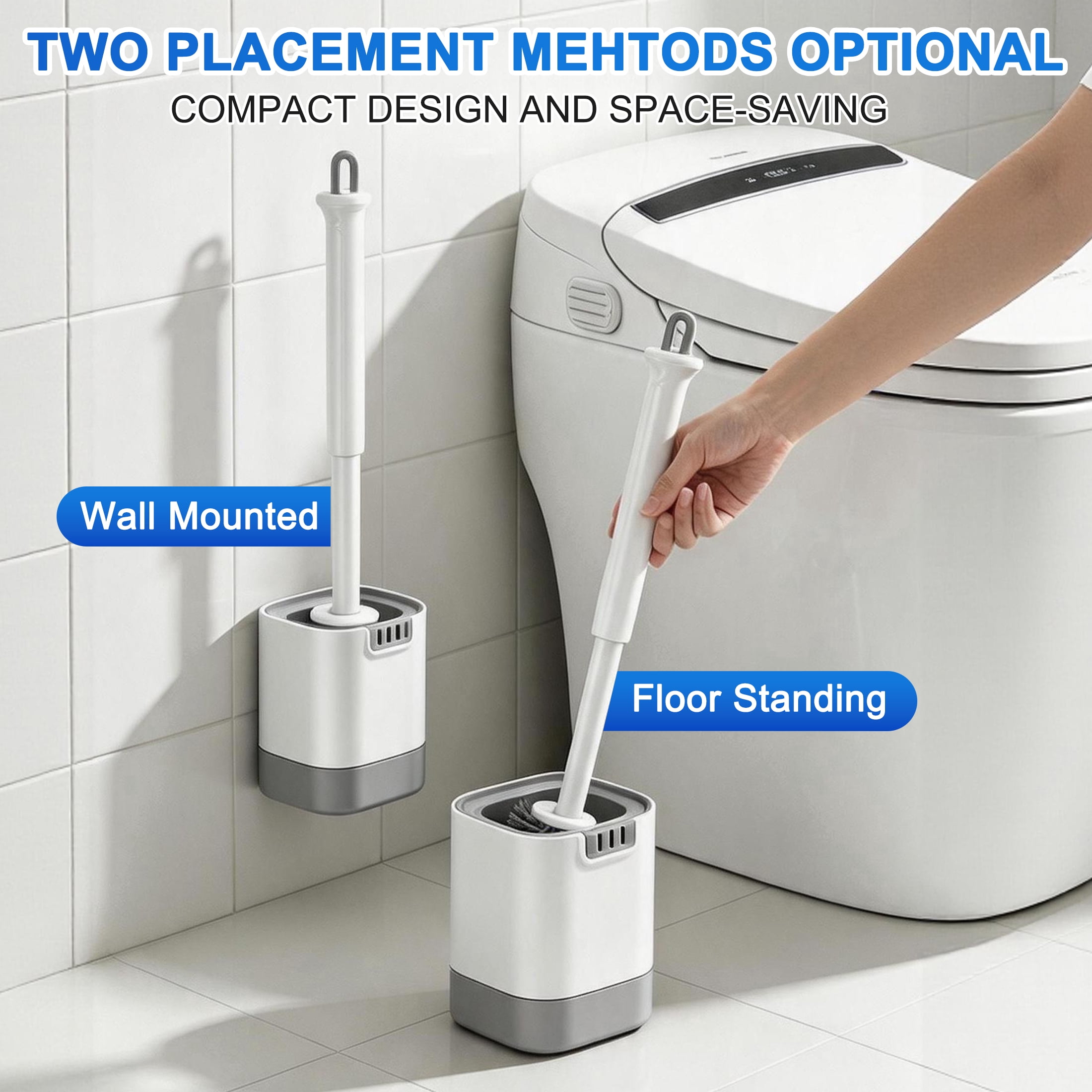 Silicone Toilet Brush with Holder Set, 2-in-1 Bathroom Cleaning Brush with Hidden Tweezer, Deep Cleaning for Toilets, Sinks and Bathtubs, 2 Pack
