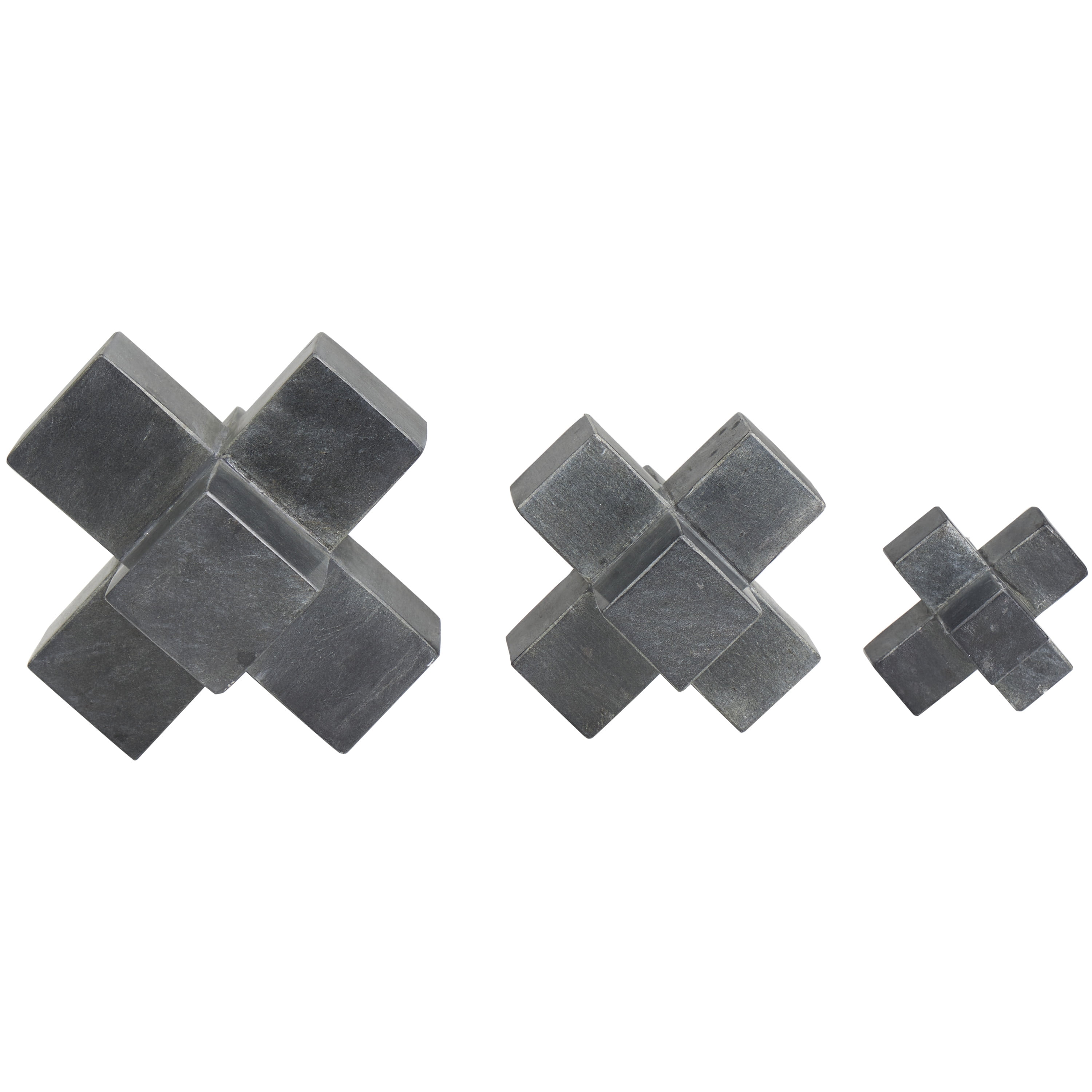 6", 5", 3"H Black Marble Geometric Jack Sculpture, by DecMode (3 Count)