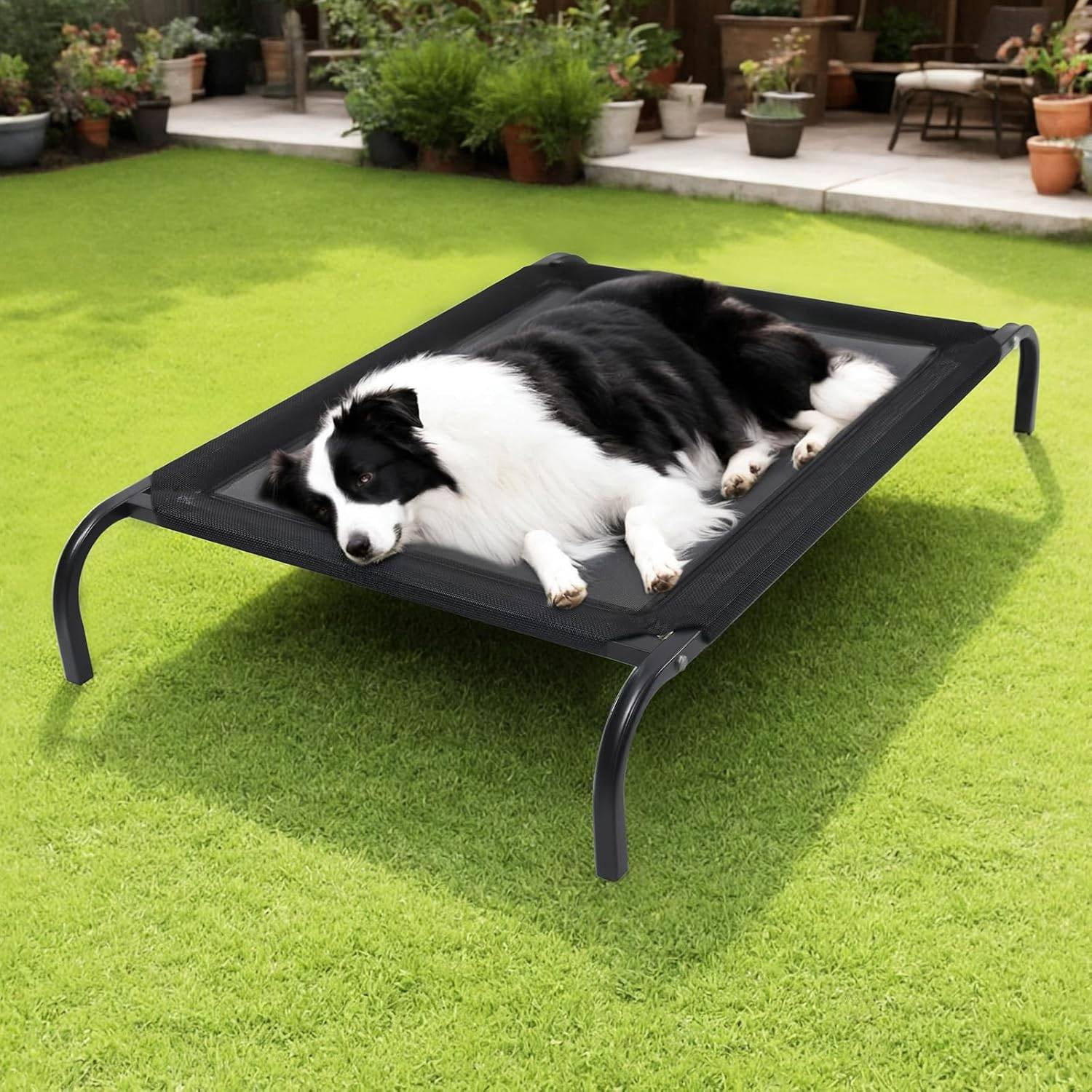 Elevated Dog Bed, X-Large Portable Indoor & Outdoor Cooling Raised Bed, Washable Breathable Mesh Dog Hammock Bed, with Skid-Resistant Feet, Frame with Breathable Mesh, (Black)