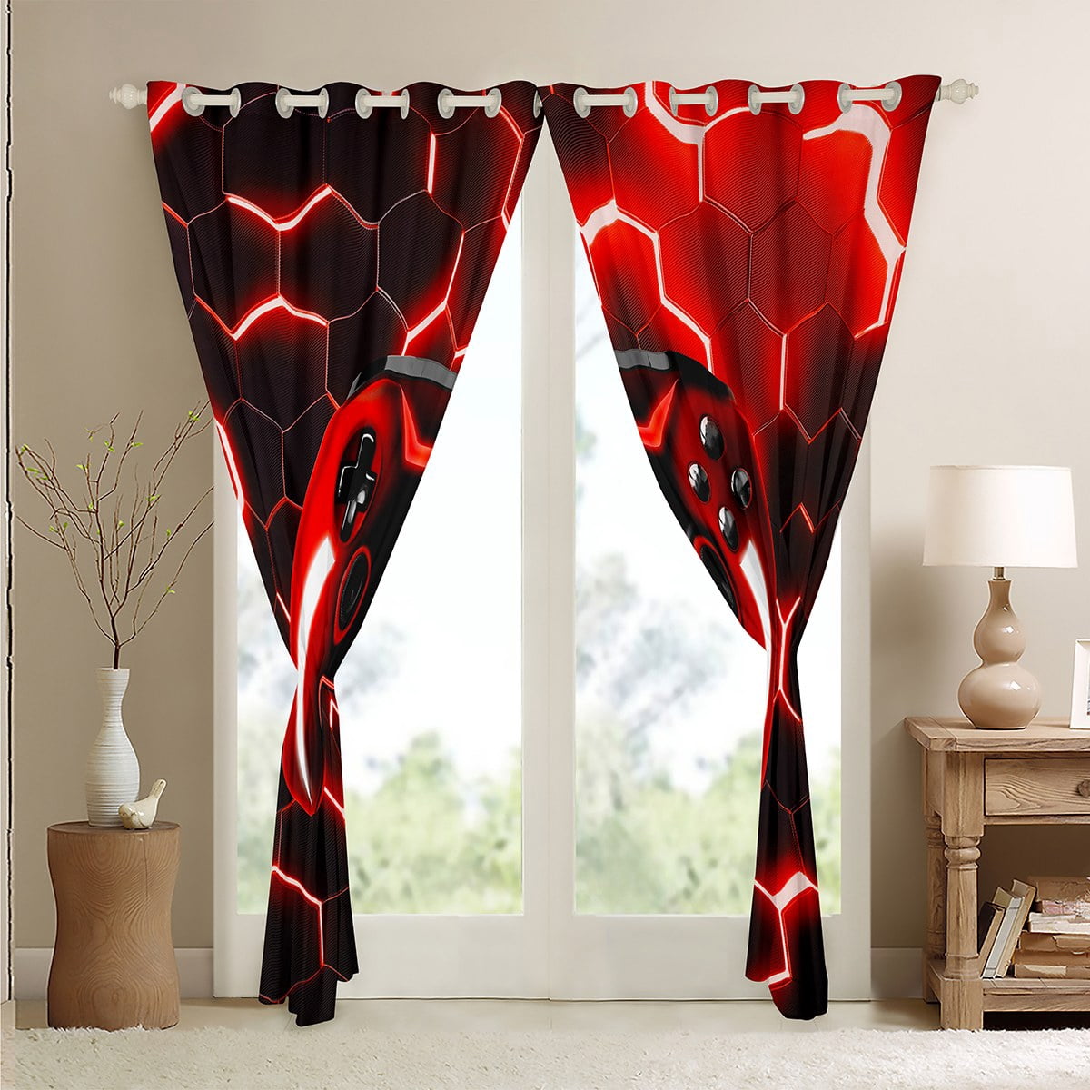 Erosebridal Gamer Curtains & Drapes Teens Gaming Controller 30%-50% Blackout Curtains Gamer Gifts Curtains (42''Wx84''L,Red)