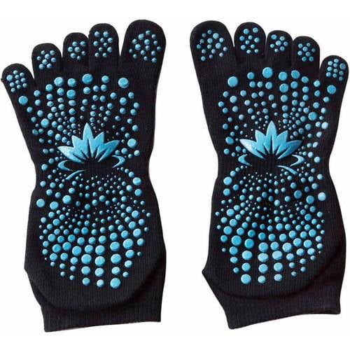 Lotus Yoga Socks Black Non-Slip Blue PVC Dots Women's Shoe Size 5-10  Men 4-9 