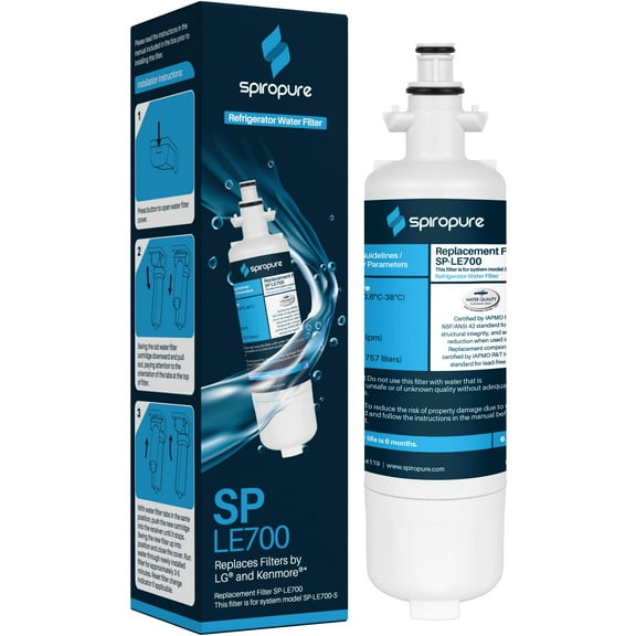 SpiroPure Refrigerator Water Filter Replacement for LG LT700P, 9690, ADQ36006101, PF01, 46-9690, R-9690, PL-500, RFC-1200A, ADQ36006102, SGF-LA07, LT700PC, FML-3, RWF1052, WSL-3, 795, PL500 (1 Pack)