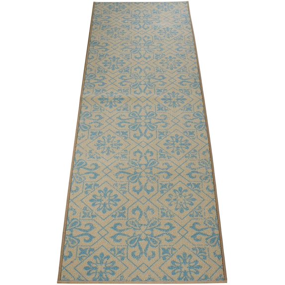 Custom Size Skid Resistant Backing Rug Runner Floral Trellis Blue Design Cut to Size Roll Runner Rug By Feet
