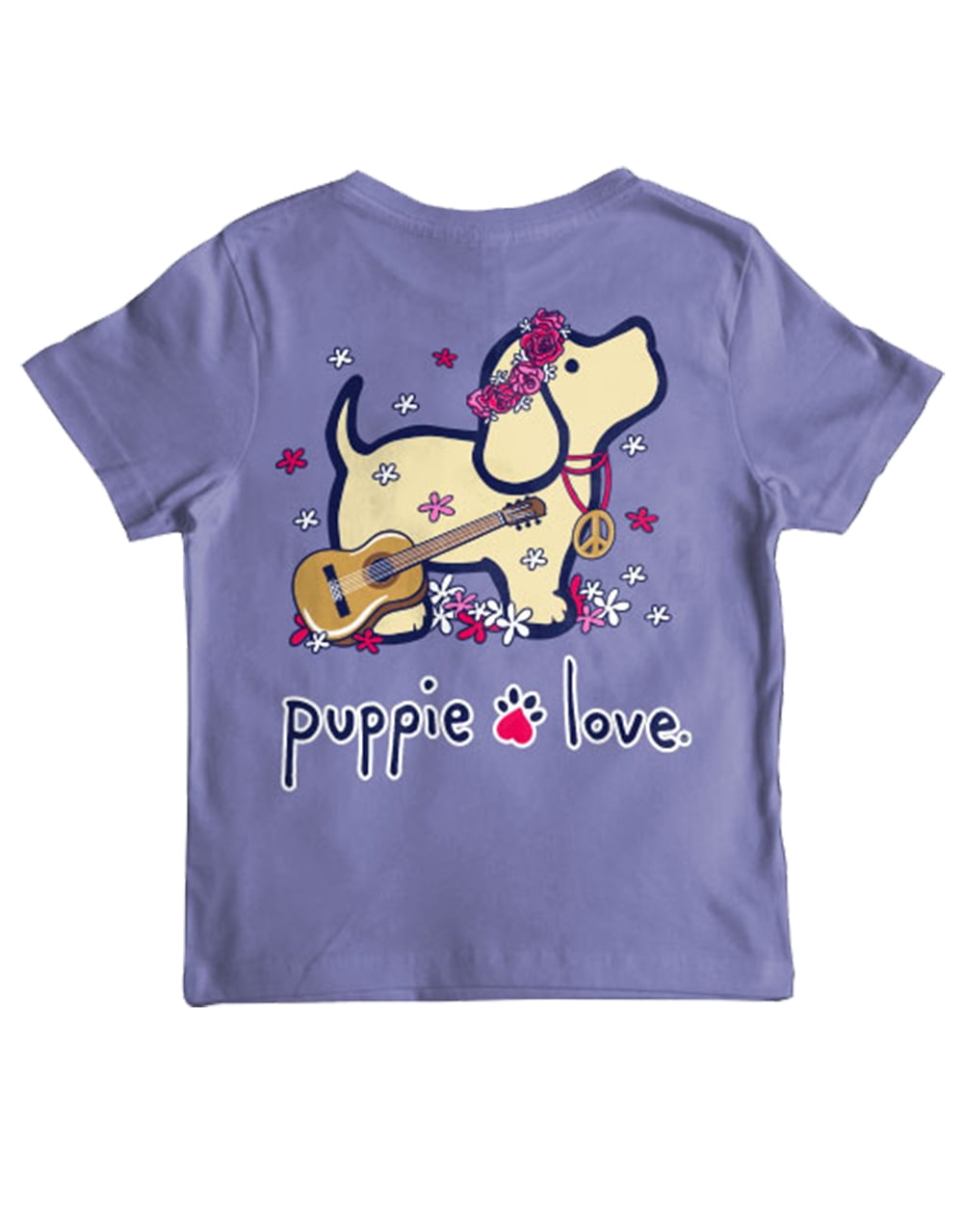 Puppie Love Youth Flower Guitar Pup Short Sleeve TShirt, Violet Small