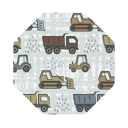 

Coaee Tractor and Dumper Print Leather Coasters Set of 6 Non-Slip Washable Cup Coasters for Home Office Bar Octagon