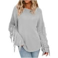 thumbnail image 2 of Chandails pour Femmes Automne/hiver Cardigan Pull Tricoté Manteau Pull Col Rond Uni Manches Longues Pull à Franges Pull Col Rond, 2 of 5