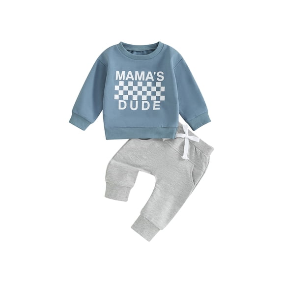 Liacowi 2Pcs Toddler Boy Fall Outfits Long Sleeve Letter Print Sweatshirt Tops Elastic Waist Pants Set 6M 12M 18M 24M 3T Infant Baby Boys Clothes Set