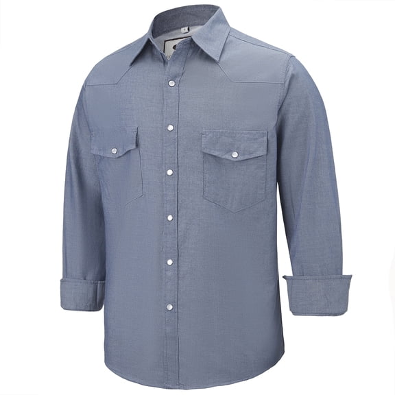 Coevals Club Mens Denim Pearl Snap Western Cowboy Work Cotton Button up Two Pockets Long Sleeve Shirts 04 White Blue XX-Large