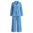 thumbnail image 3 of Aofany Outfits Sets for Women Long Sleeve Shirts & Wide Leg Pants Loose Fit Casual 2 Piece Sets, 3 of 4