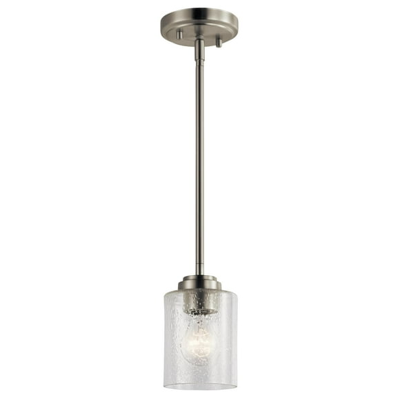 Kichler Winslow 7.5" Mini Kitchen Pendant with Clear Seeded Glass in Brushed Nickel, (7.5" H x 4.25" W), 44032NI