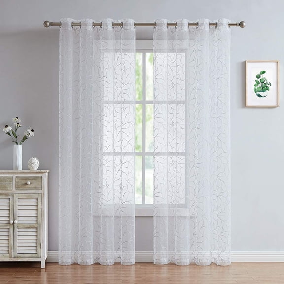 WARM HOME DESIGNS Pair of 2 54 Wide x 84 Inches Long Sheer Embroidered Curtains with Silver Embroidery. OLI 84 SILVER