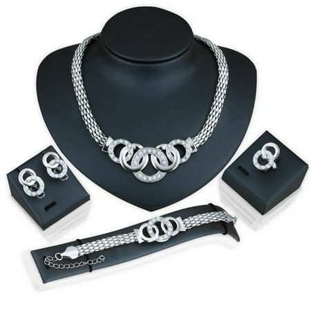 - Fashion Women Necklace Bracelet Earrings Ring Set Bridal Wedding Jewelry Set Gifts New