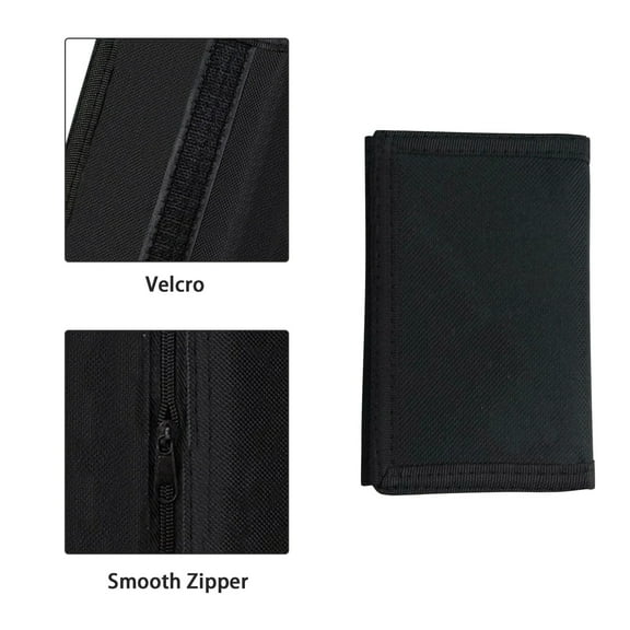 Men’s Trifold Bifold Slim Wallet – Black Quilted Fabric with Zipper & Velcro, Multi-Card Holder & Receipt Pockets