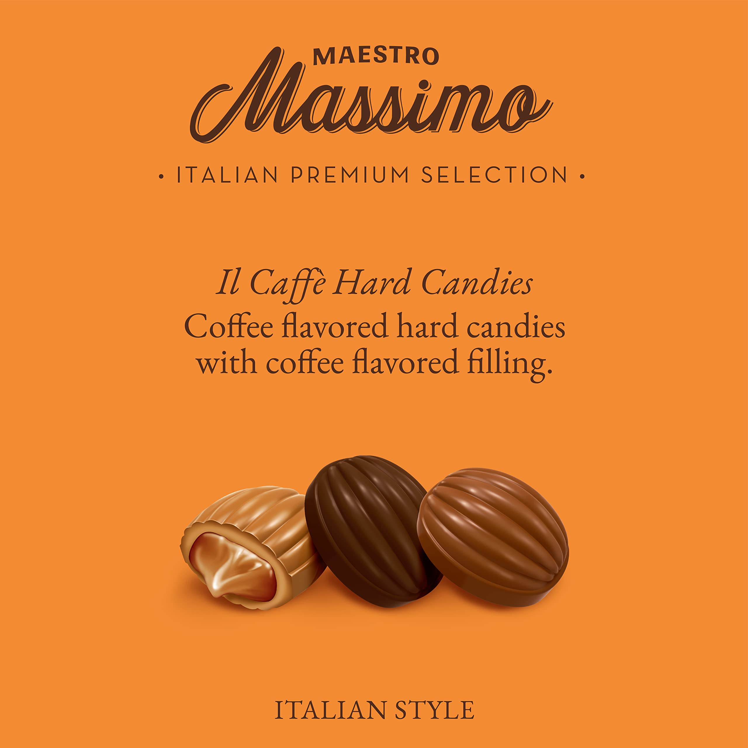 Maestro Massimo Hard Coffee Candy with Filling - Macchiato, Espresso, Cappuccino - Individually Wrapped - A Delightful Gift for Coffee Lovers (Pack of 1)