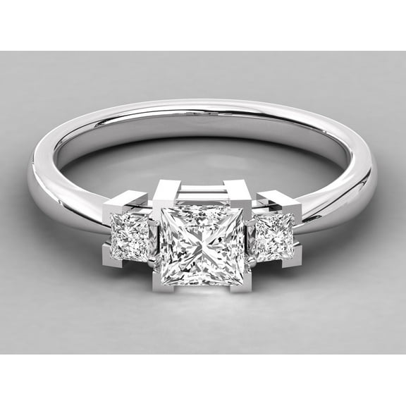 solitaire jewels 0.75CT Princess Moissanite 3 Stone Engagement Ring For Women, 14K White Gold Plating Over Silver, D Color VVS Clarity