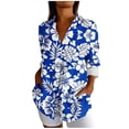 thumbnail image 6 of Pxxlle Womens Button Down Shirt Fashion Hawaiian Tropical Graphic Shirt Plus Size 3/4 Sleeve Beach Vacation Tops Blue S, 6 of 7