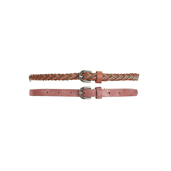 Style & Co. Women’s 2 for 1 Braided & Shimmer Skinny Belts, Burgundy/Brown, Medium